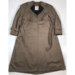 Vintage London Fog Classic Trench Coat Women's 12R Brown Belted Zip Lining Retro